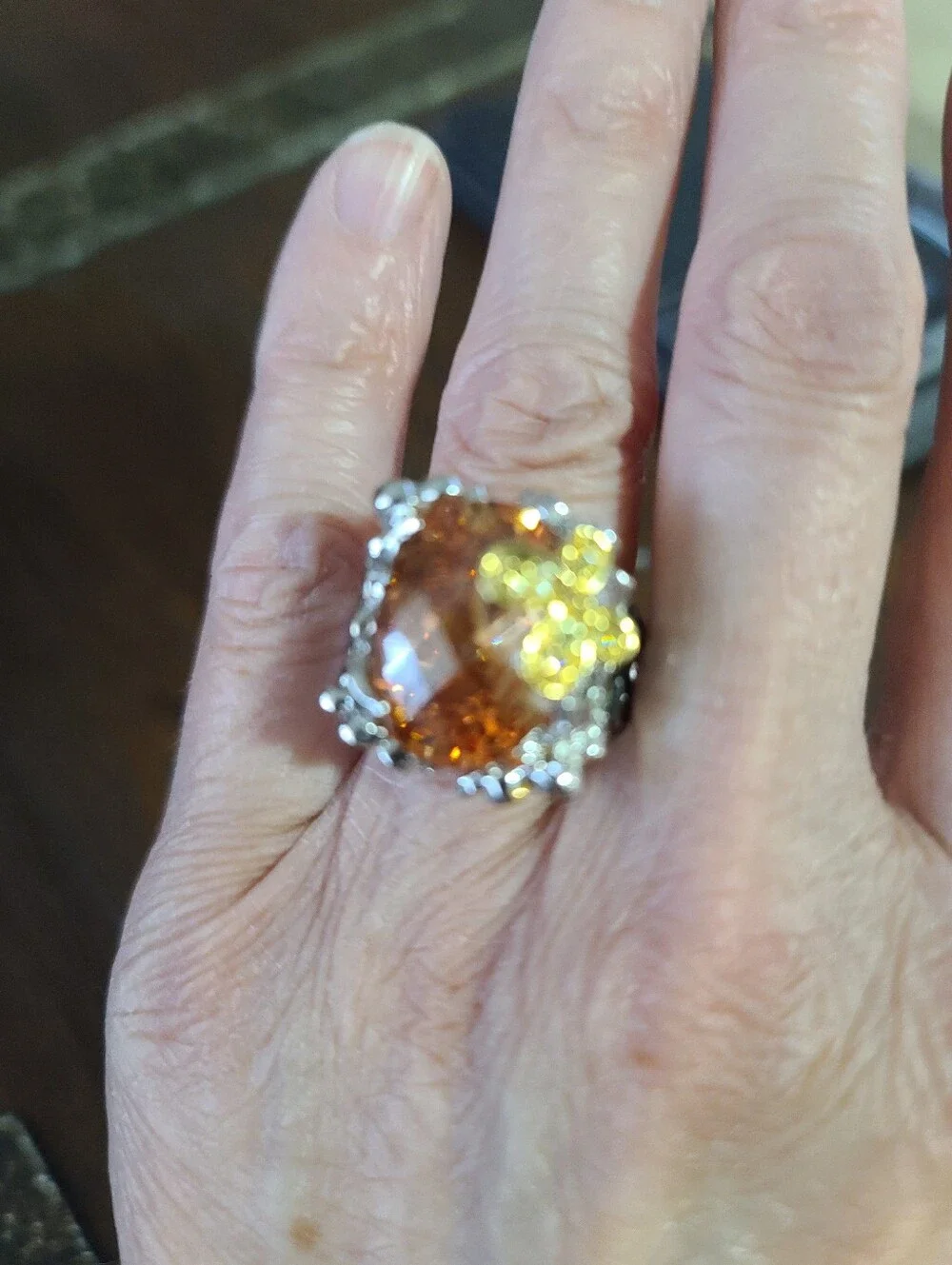Huge Citrine Set In Chunky 925 Setting Butterfly Cocktail Ring, Size 6 - Picture 6 of 9